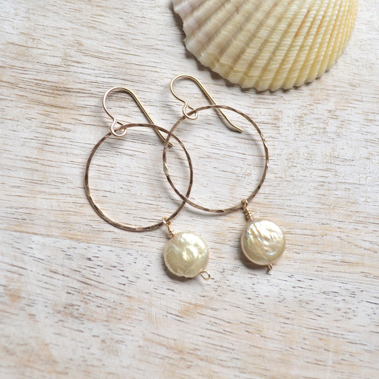 Champagne Pearl Hoop Earrings