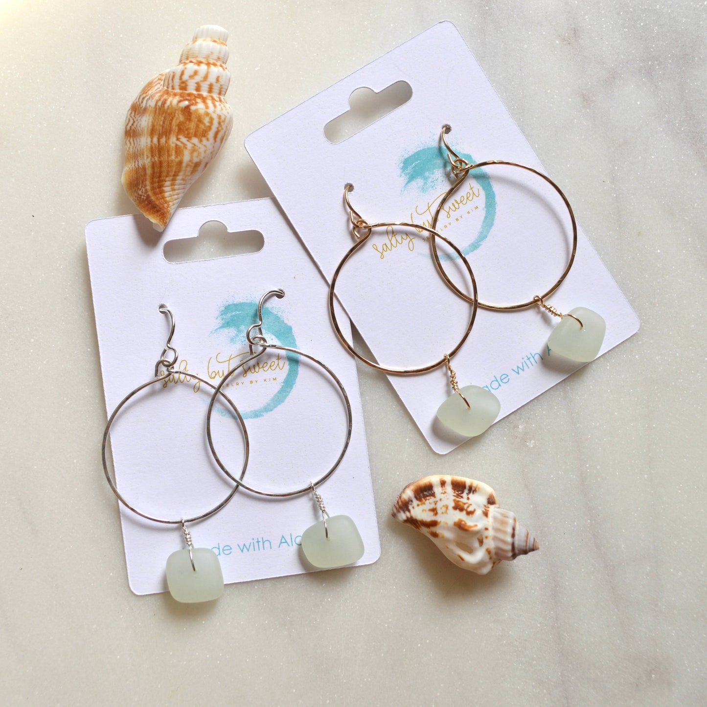 Opaque Sea Foam Glass Hoops