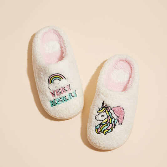 Merry Christmas Unicorn Kids Slippers