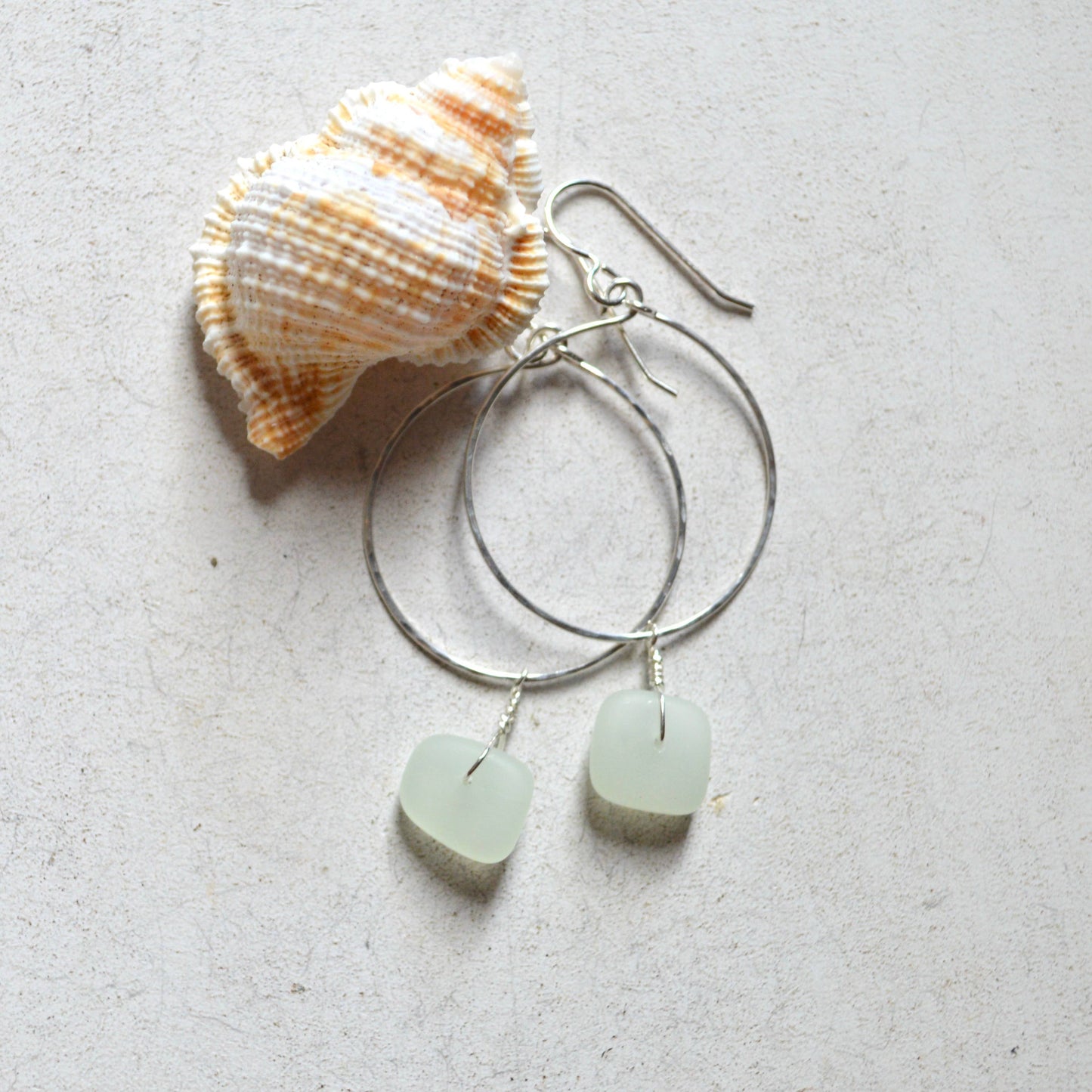 Opaque Sea Foam Glass Hoops