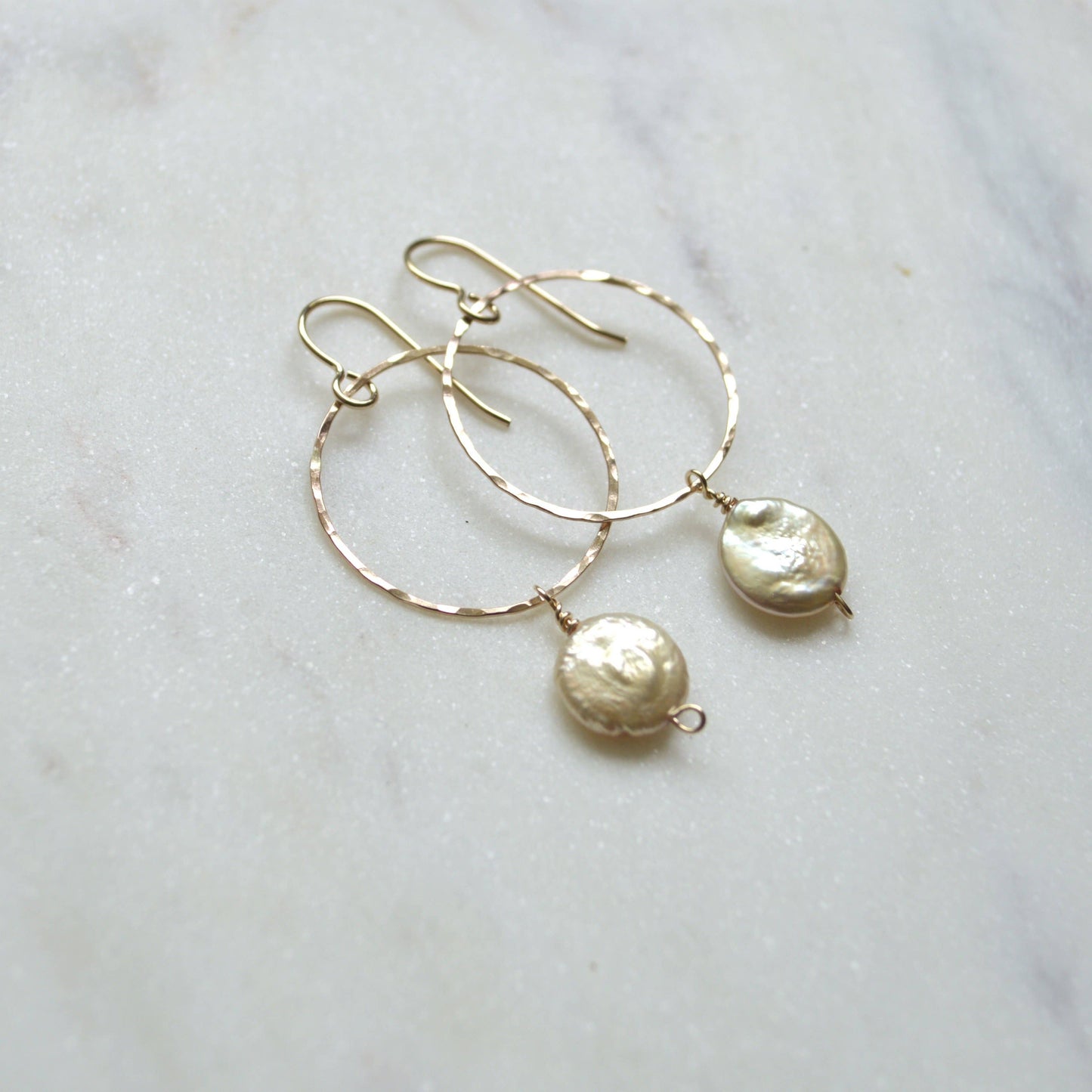 Champagne Pearl Hoop Earrings