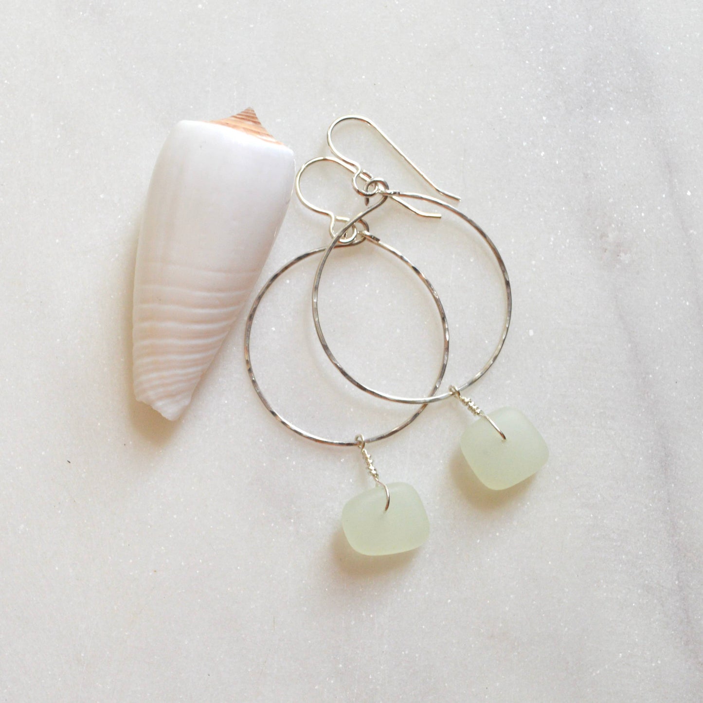 Opaque Sea Foam Glass Hoops