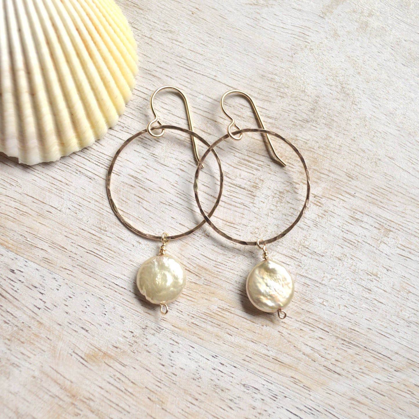 Champagne Pearl Hoop Earrings